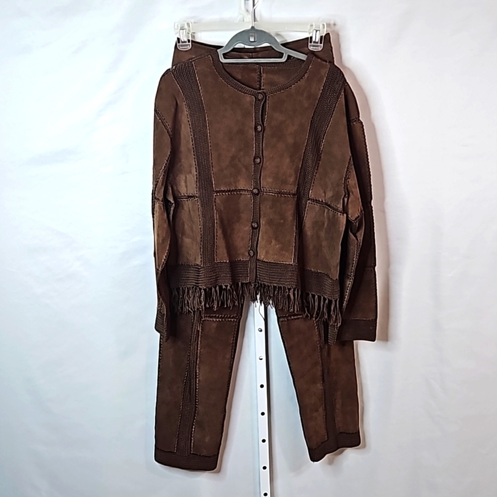 S.M.H Womens Brown Leather Pant & Jacket Suit Size 8